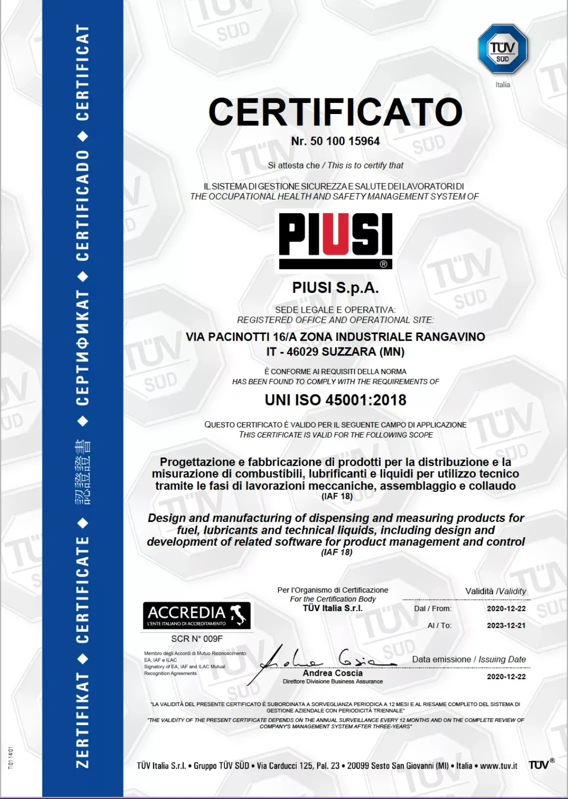 Certificazione UNI ISO 45001 2018